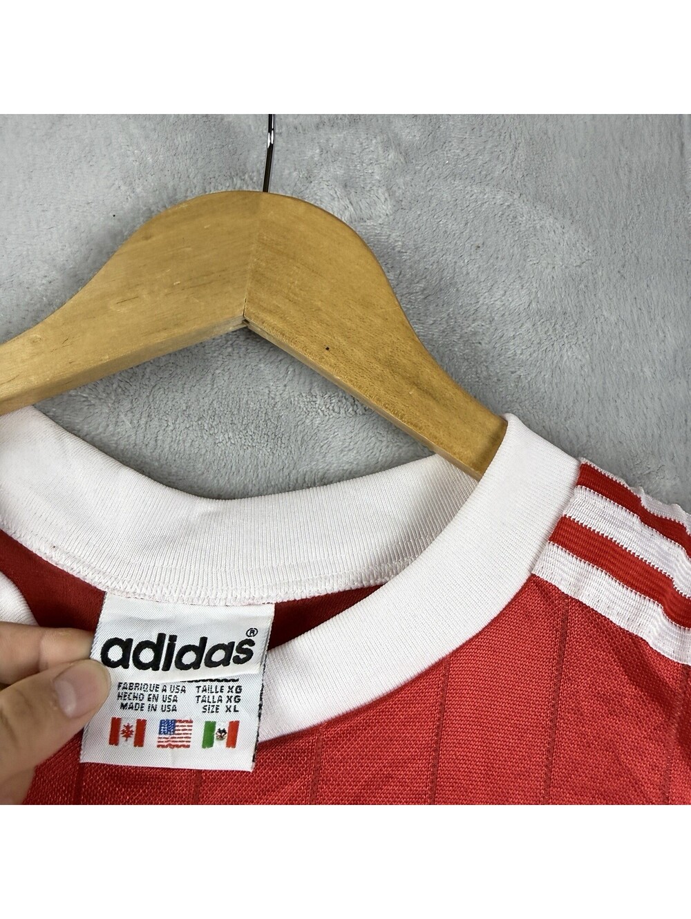 Vintage Adidas Originals Men’s XL Red White Trefoil Soccer Jersey Shirt USA Made - Picture 3 of 8